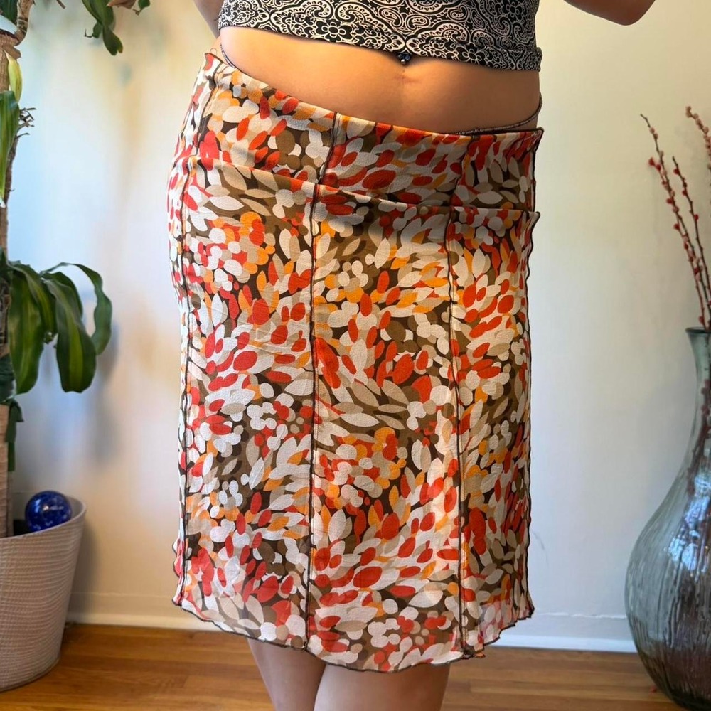 Allison Taylor Vintage 100% Silk Fairycore Skirt Orange Brown Y2K Size 8